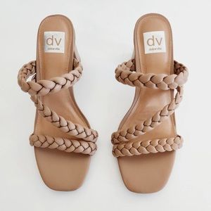 Dolce Vita Tan Faux Leather Chunky Block Heel Sandals Braided Strap